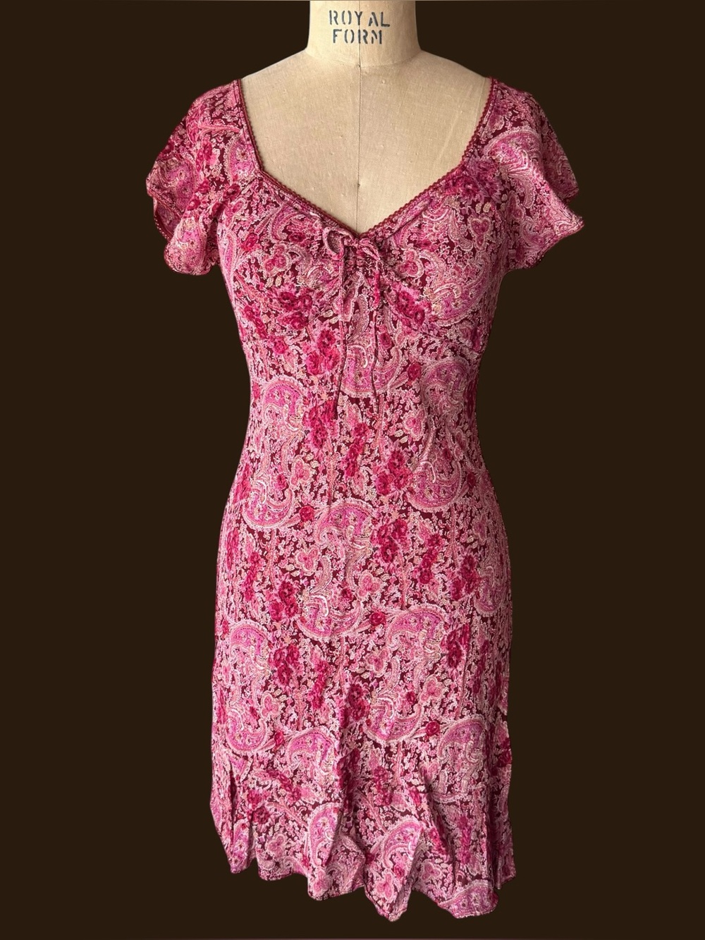 Vintage Y2K Angie Pink Paisley Floral Milkmaid Midi Dress